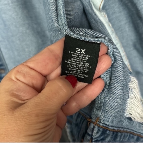 American Bazi Plus Oversized Denim/Jean Jacket Sz 2X Distressed destroyed Blue - Picture 7 of 10